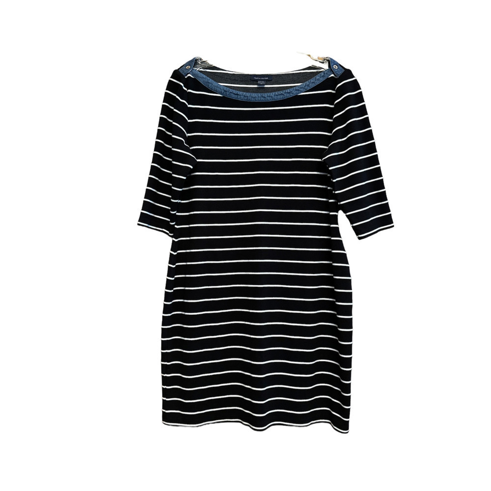 TOMMY HILFIGER Dress Womens Large Striped 3/4 Sleeves Short Casual Preppy